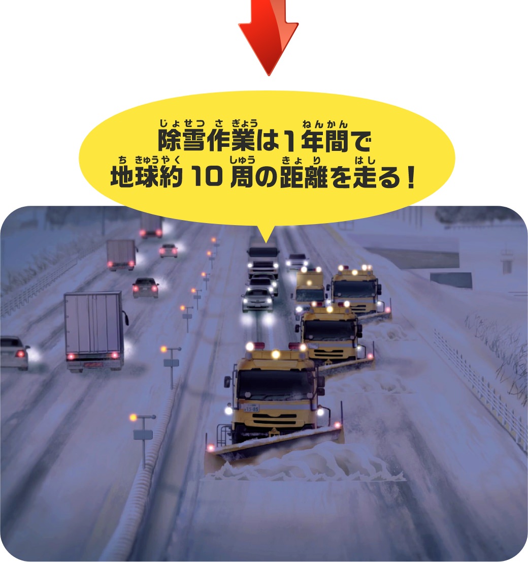 除雪作業は1年間で地球10周の距離を走る!