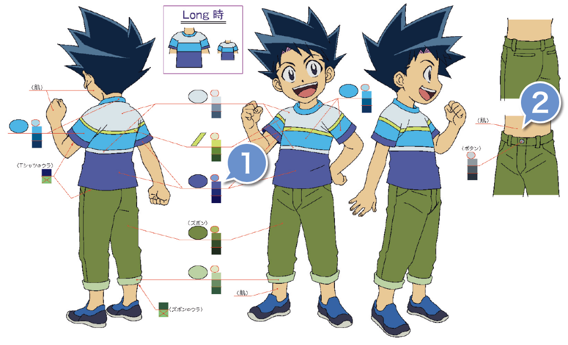 顔や目、髪の毛、洋服などの基本の色を決める