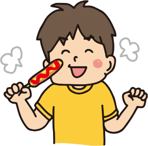 ソーセージを食べる子ども