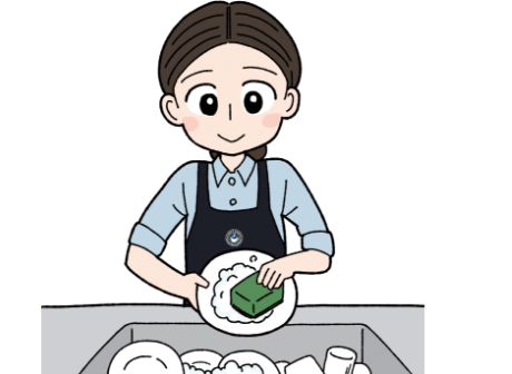 接客の合間には、洗い物も