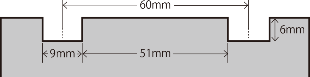 溝幅9mm×深さ6mm×ピッチ60mm