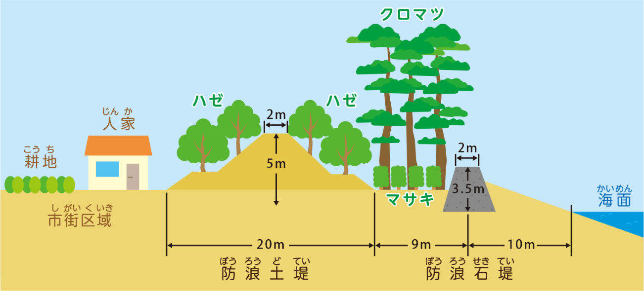 和歌山県の広村堤防横断図