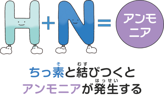 ちっ素と結びつくとアンモニアが発生する