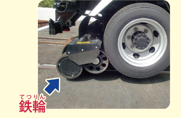 鉄輪を張り出し、転車台を格納することで、線路を走れるようになる