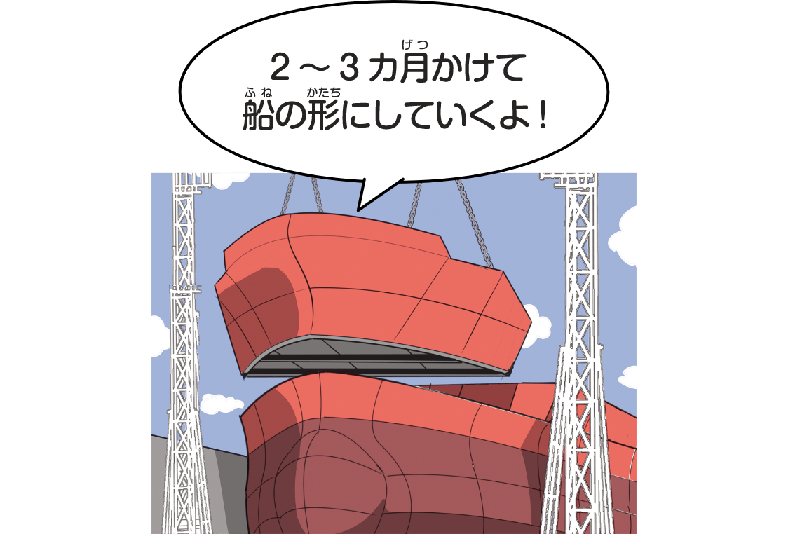 船の「ブロック」をつなげて船の形にする
